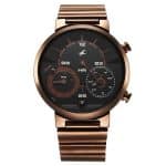 Fastrack Gambit Micromotor Black Dial Brown Metal Strap Analog Watch 3309QM02