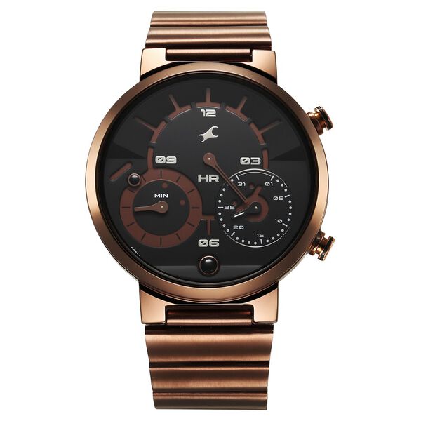 3309Qm02_2 Fastrack Gambit Micromotor Black Dial Brown Metal Strap Analog Watch 3309Qm02 - Image 1
