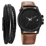Fastrack Pulse Quartz Analog Black Dial With Tan Leather Strap Watch 3314NL01F