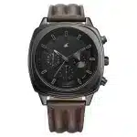 Fastrack Kronos Chronograph Black Dial Brown Leather Strap Watch 3319NL01