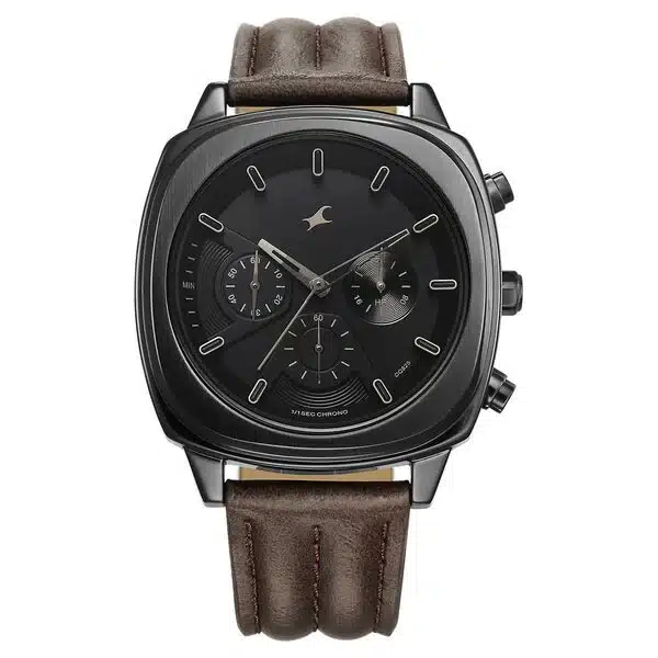 3319Nl01_1 Fastrack Kronos Chronograph Black Dial Brown Leather Strap Watch 3319Nl01 - Image 1