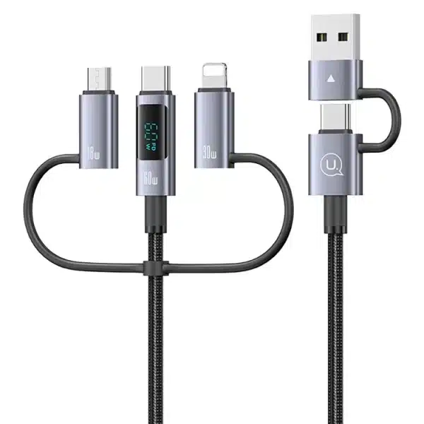 USAMS SJ713 1.2m 60W 6-in-1 Fast Charging Cable LED Display PVC Data Cord