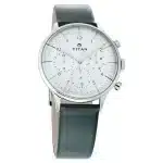 Titan Quartz Multifunction White Dial Leather Strap Watch for Men 90102SL03