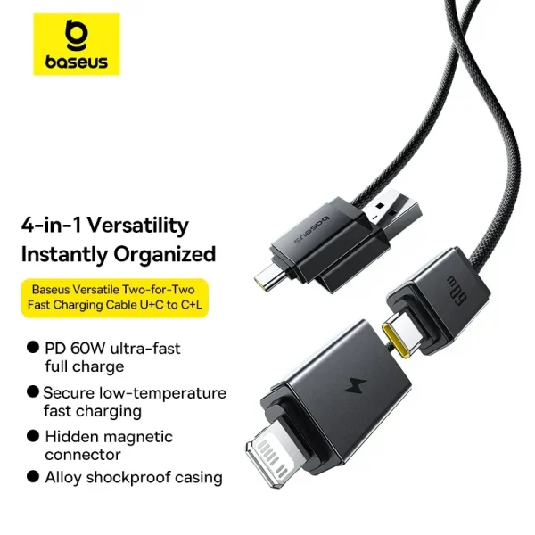 Baseus Versatile Two-for-Two Fast Charging Cable U+C to C+L 60W 1m Cosmic