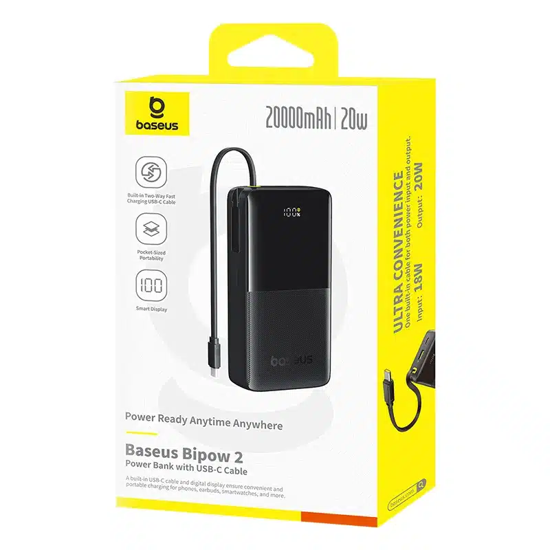 Baseus-Power-Bank-20W-10000Mah-Bipow-2-With-Type-C-Cable-P10077101113-00-1 Baseus Power Bank 20W 10000Mah Bipow 2 With Type-C Cable P10077101113-00 - Image 1