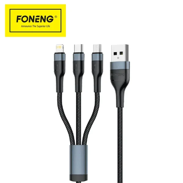 X51 3 in 1 spiral weaved quick charge Data cable
