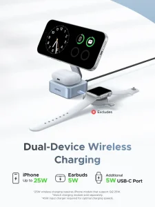 Gadgetoo Ugreen Magflow Qi2 25W 2-In-1 Magnetic Wireless Charger