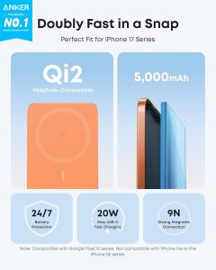 Gadgetoo Anker Nano Qi2 15W 5000Mah Magsafe Ultra Slim Power Bank A1115