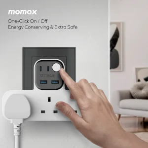Gadgetoo Momax 1-Charge Work Flow T-Shaped Extension Cord With 3 Sockets, 2 Usb-A, And 2 Usb-C Ports