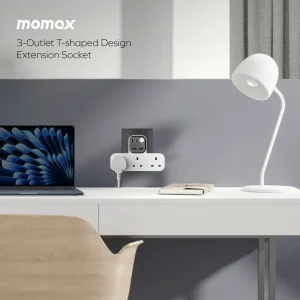 Gadgetoo Momax 1-Charge Work Flow T-Shaped Extension Cord With 3 Sockets, 2 Usb-A, And 2 Usb-C Ports